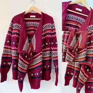 Hollister Women's Cardigan Sweater‎ Multicolor Stripe Open Front Medium Tribal